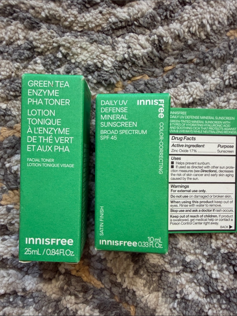 InnIsFree Green Tea Enzyme PHA Toner & Daily Defense Mineral Sunscreen SPF 45